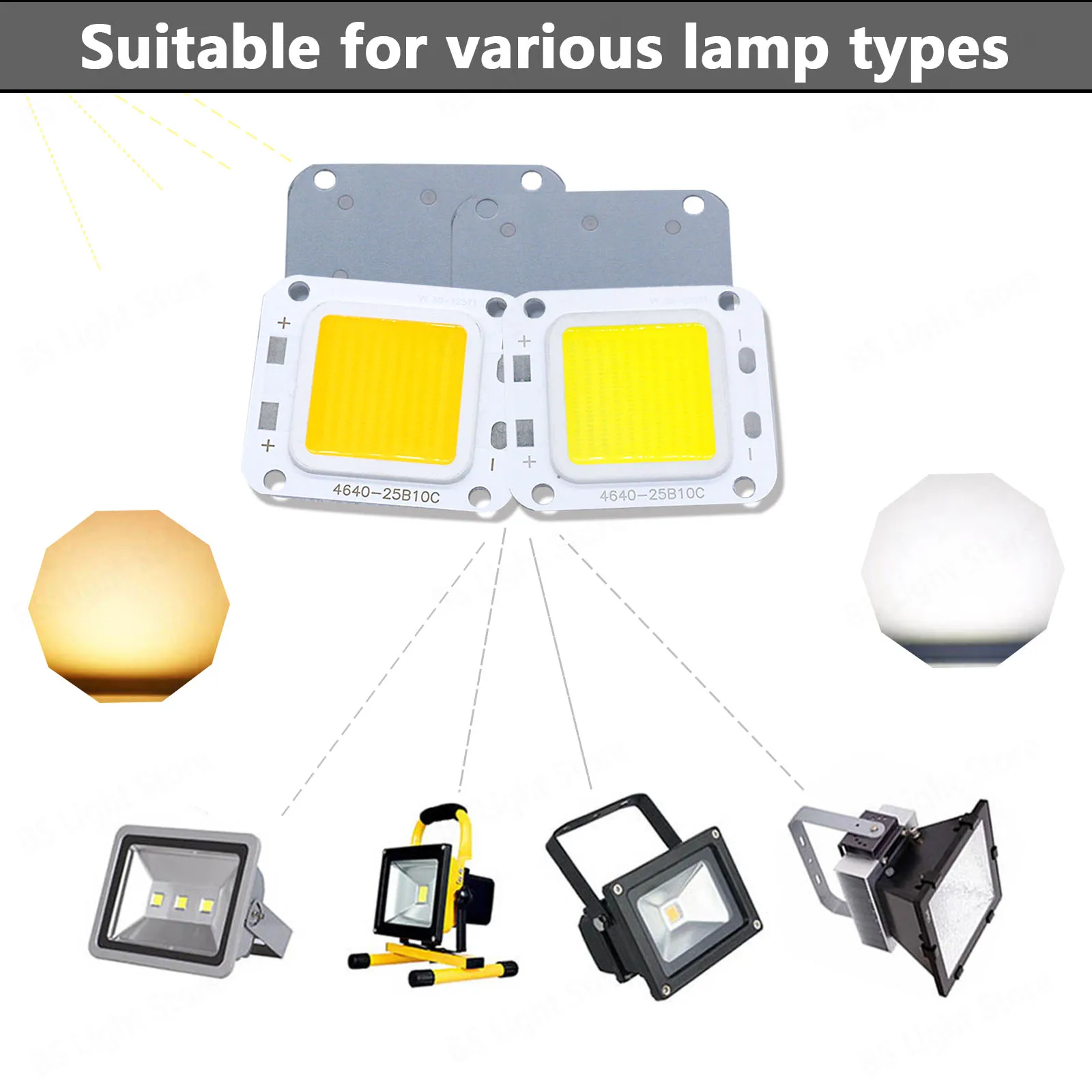 100W LED COB chip light Lamp Bead DC27-36V 10W 50W 60W 70W Flood Light Bulb Outdoor Spotlight Landscape Chip Lampswhite