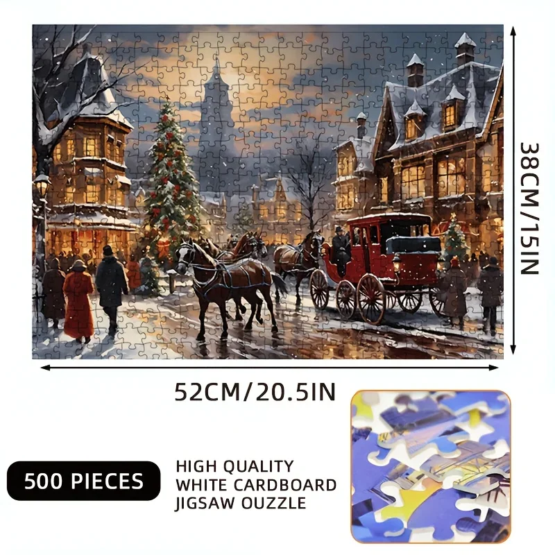 500pcs Christmas Jigsaw Puzzle 20.5x15 Inch (52x38cm)  - Premium White Cardboard Puzzle for Adults & Families - Challenge Puzzle