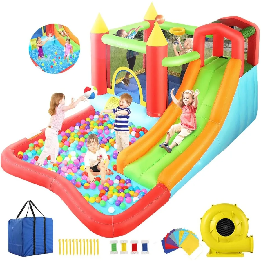 Casa de rebote inflable para regalos de niños de 3 a 12 años | Tobogán Jump 'n Castillo de rebote para niños de 13 x 12 pies, cohete Bouncer con tobogán largo, Climb & Jump A