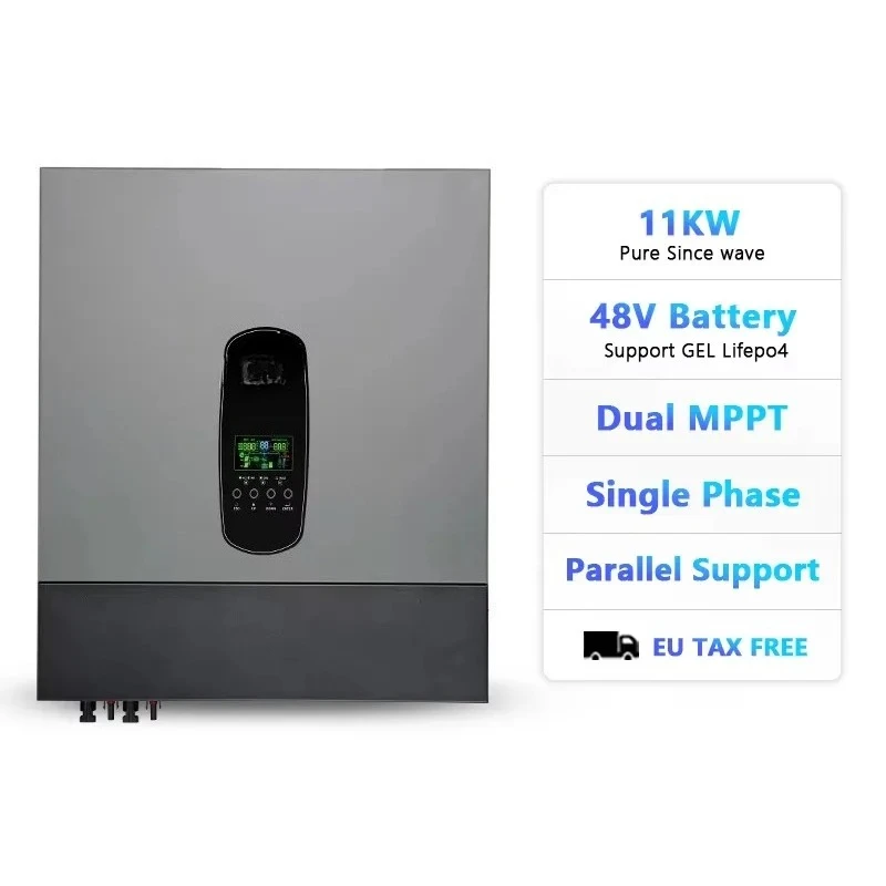 

Гибридный солнечный инвертор 11 кВт 48В с двойным MPPT, 500В для фотоэлектрических панелей, однофазный, 50/60Гц, 230В, в наличии на складе
