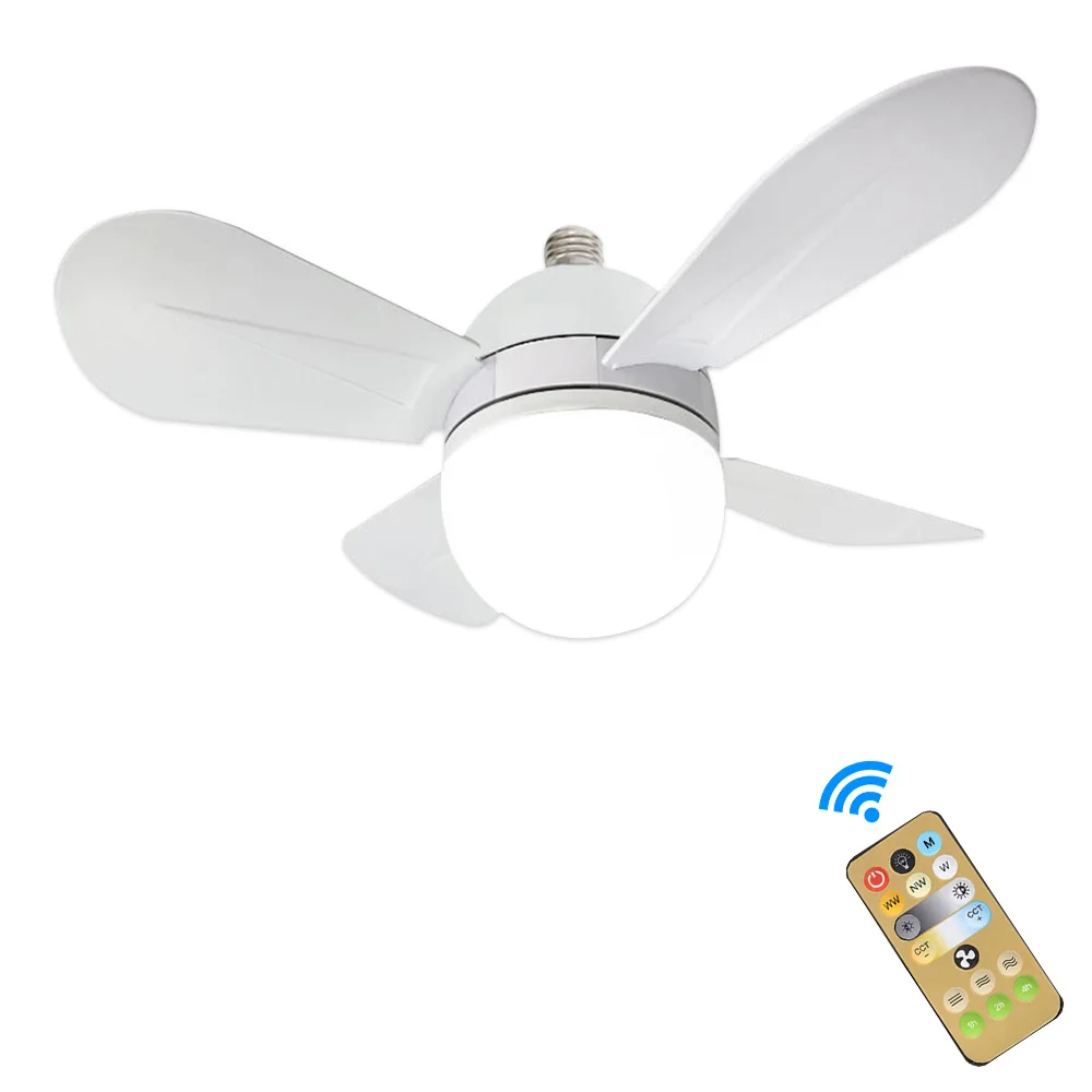 E27 Screw Head LED 48 W Fan Light Remote Ceiling Fan Control Three Color Dimming Detachable Fan Leaf  Bedroom Fan Lamp