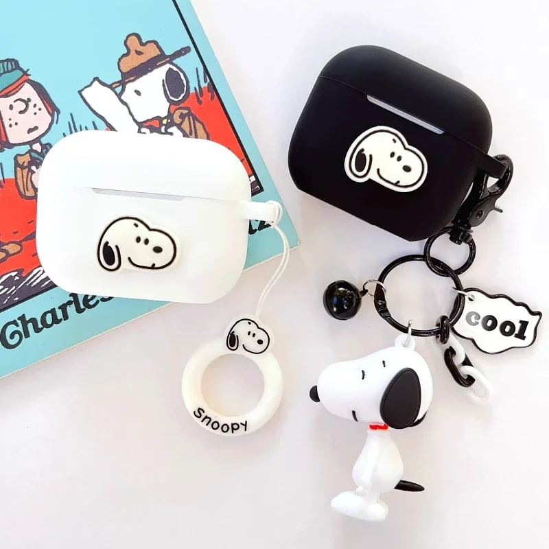 Cute Snoopy Earphone Case Cover for Airpods 4 Pro 2 3 Silicone Wireless Earbuds Charging Box Protective Shell With Keychain