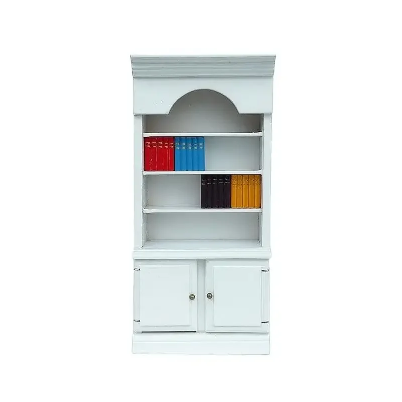 

1 Piece 1/12 Dollhouse Miniature White Wooden Bookcase With Colorful Book Blocks Simulation Furniture Model Toys For Doll House