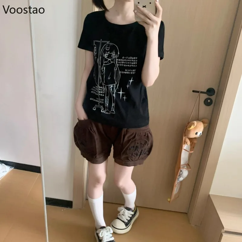 日本のかわいいロリータスタイルショーツ女性甘い漫画刺繍弾性ウエストショートパンツ夏の女の子かわいい Y2k ポケットショーツ
