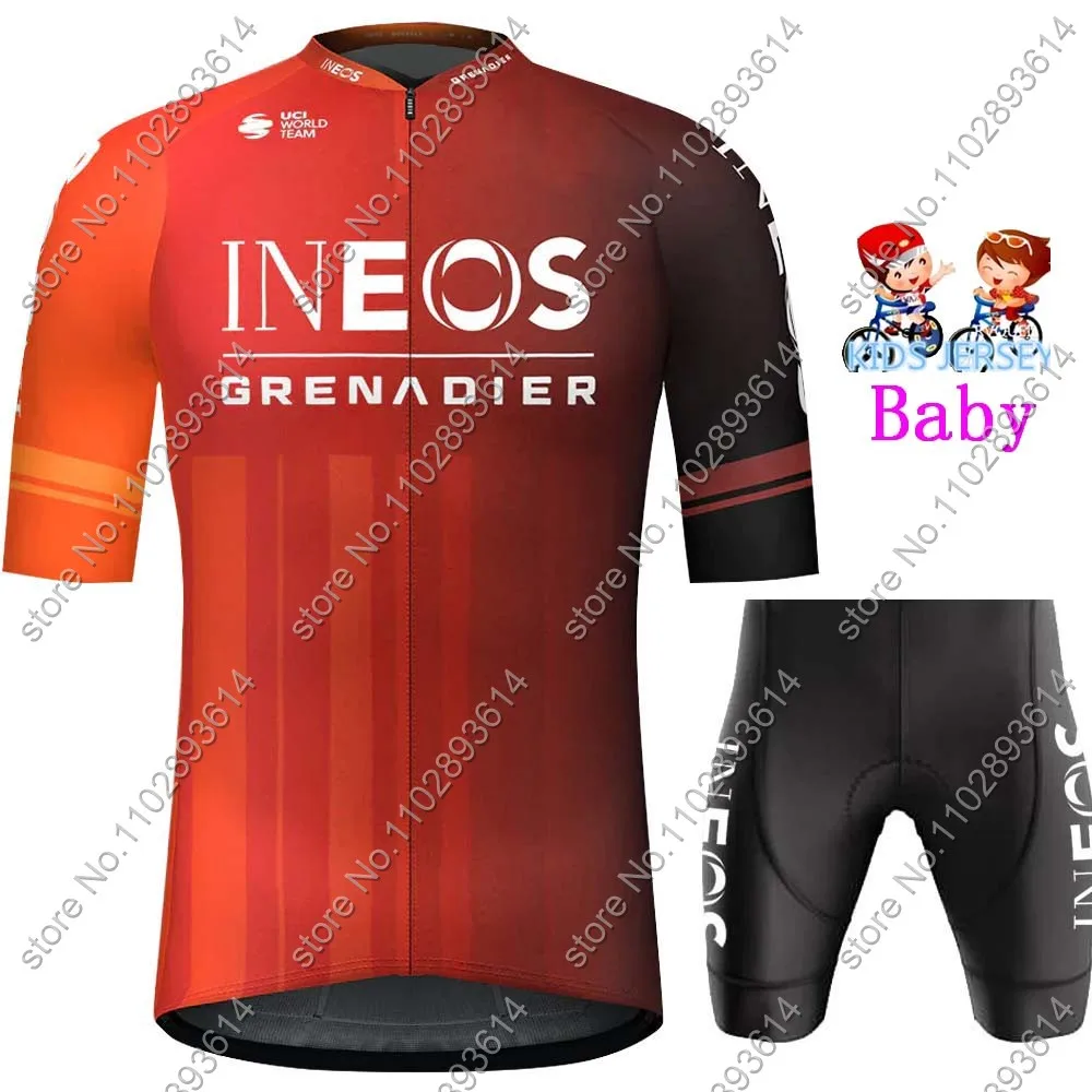 Kids Ineos Grenadier Team 2024 Enfant Cycling Jersey Set Summer Boys Girls Cycling Clothing Road Bike Shirts Suit Bicycle Pants