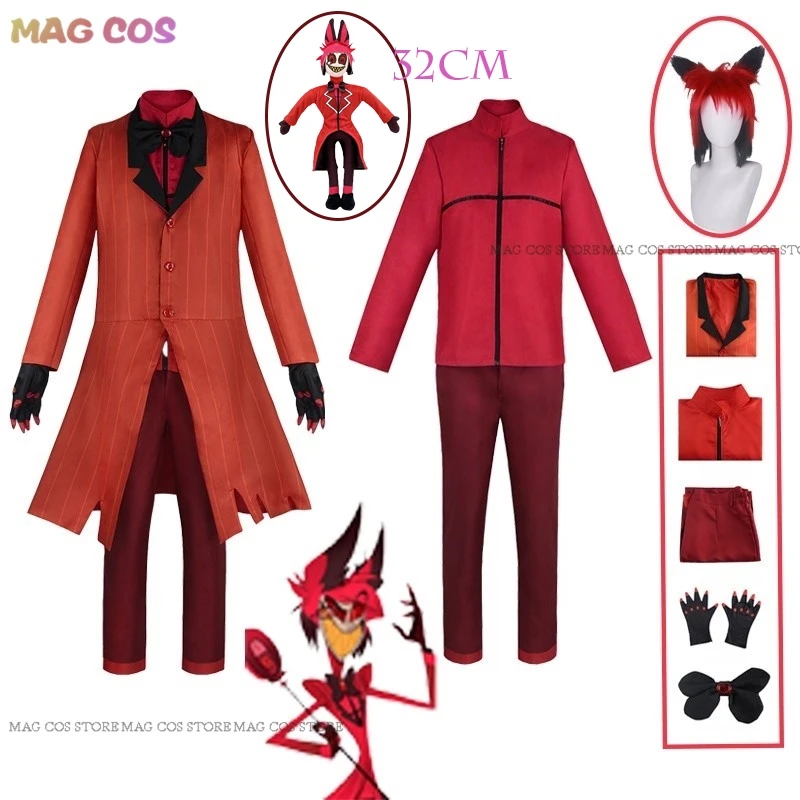 Hazbin Cosplay Hotel ALASTOR Uniforme ALASTOR Costume Cosplay Parrucca Radio Demone Abito Rosso Uomo Donna Halloween Party Costume Set di Bambole