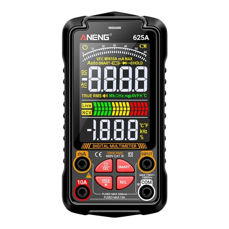 JHD 625A Smart Digital Multimeter, 6000 Counts Auto-Ranging True RMS AC/DC Voltage/Current Tester With NCV Functionality