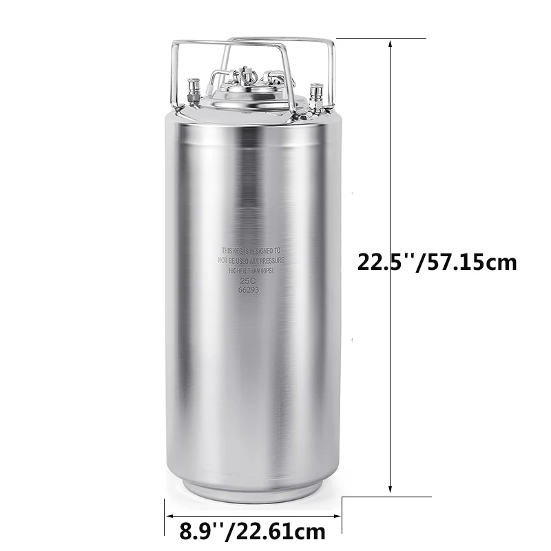 Stainless Steel Ball Lock Keg, 19/10L Corny Keg Beverage Container Home Brew Craft Beer Barrels Gas Fermentation Keg with Handle