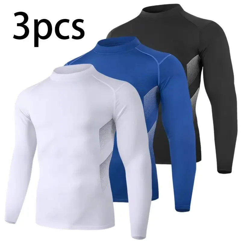 

3-piece Men's Long Sleeve Training T-shirt, Thermal Gear Compression & Ventilation, Stretch Running & Gym, Value set