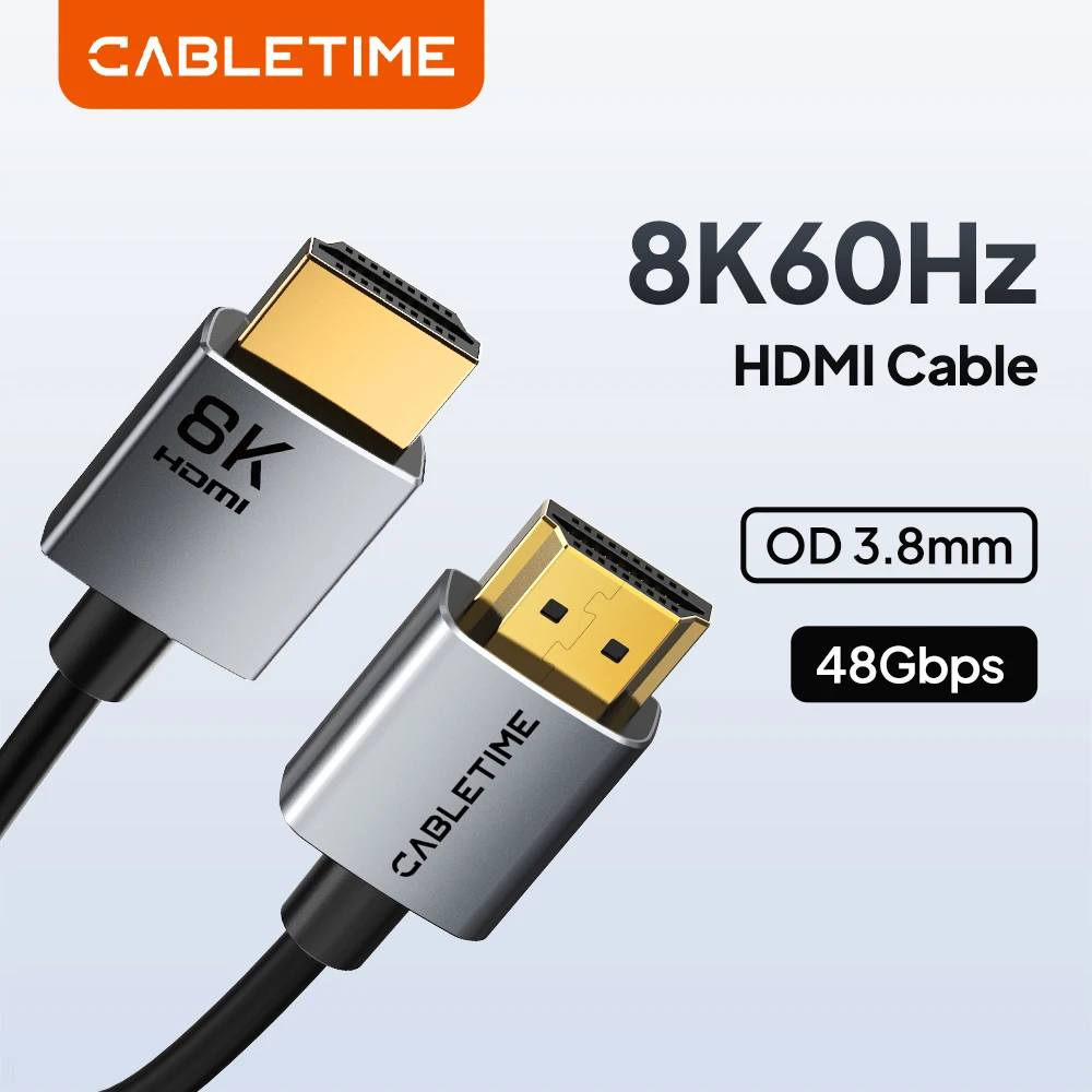 CABLETIME Cable HDMI 2.1 de Alta Velocidad Ultra Delgado de 3.8mm, 8K 60HZ 4K 120Hz 48Gbps para PS5/Xbox Series X/Roku TV/HDTV/Blu-ray