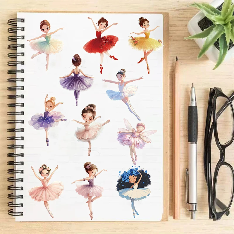 50 шт., красивая балерина для девочек, прозрачная наклейка, мультяшный танцевальный телефон, гитара, ноутбук, чашка для воды, украшение для скейтборда, граффити, наклейка