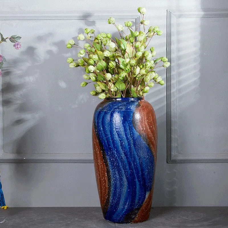 Ceramic floor-to-ceiling large vase, high-temperature kiln-changed multi-color glaze, courtyard, hall, living room ornament, cer