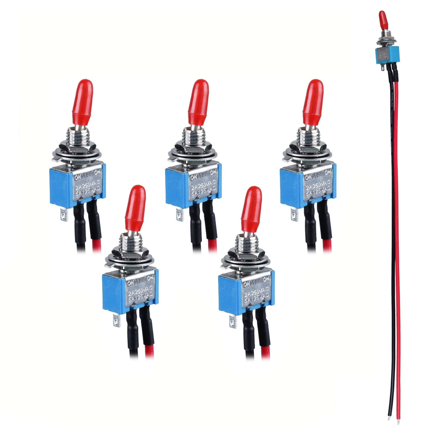 6 uds Mini interruptor de palanca de enganche 3 pines 2 posiciones ON/OFF SPST con cables presoldados 3V 6V 12V 24V 36V 110V