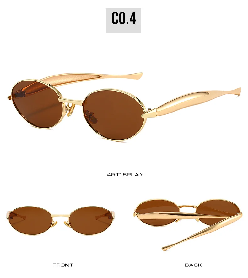 Y2K Kleine ovale Sonnenbrille Markendesigner Damen Stilvolle Ins Mode Bold Metallbein Damen Sonnenschutz – Detail 10