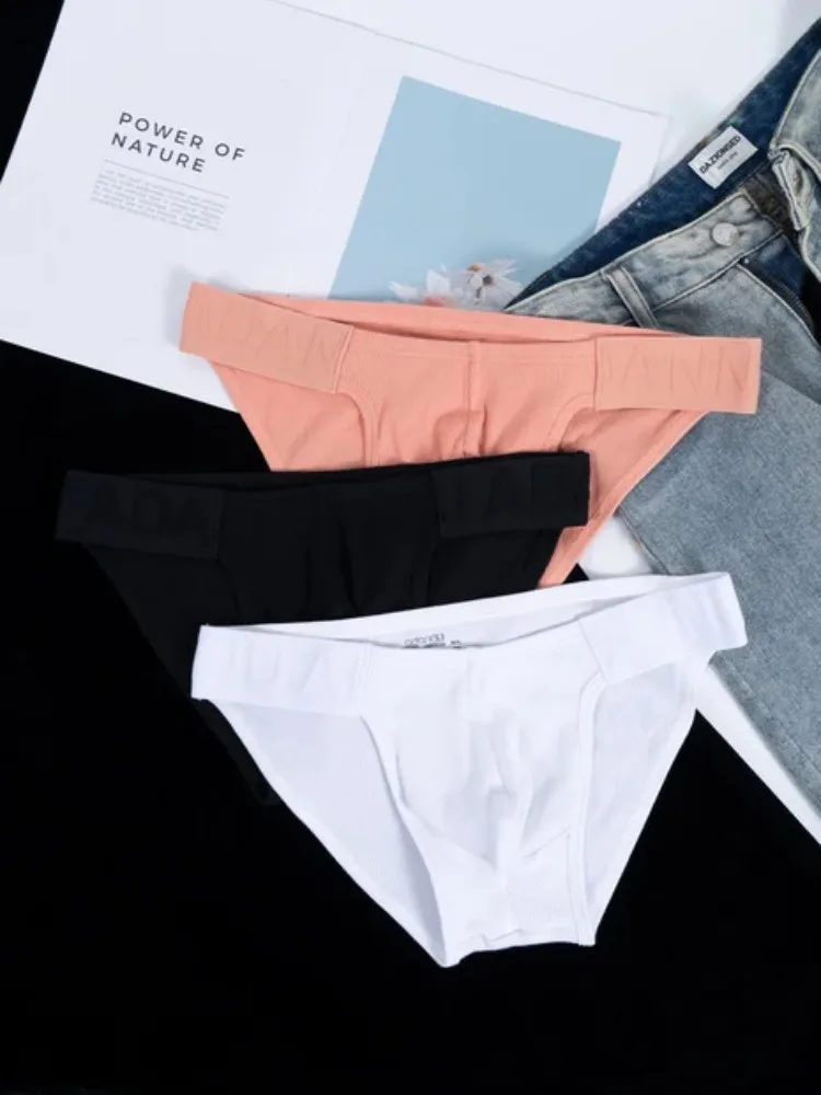 

3PCS Triangle underwear for men, sexy, U-shaped, quick drying, breathable, comfortable, solid color, cotton, thin design