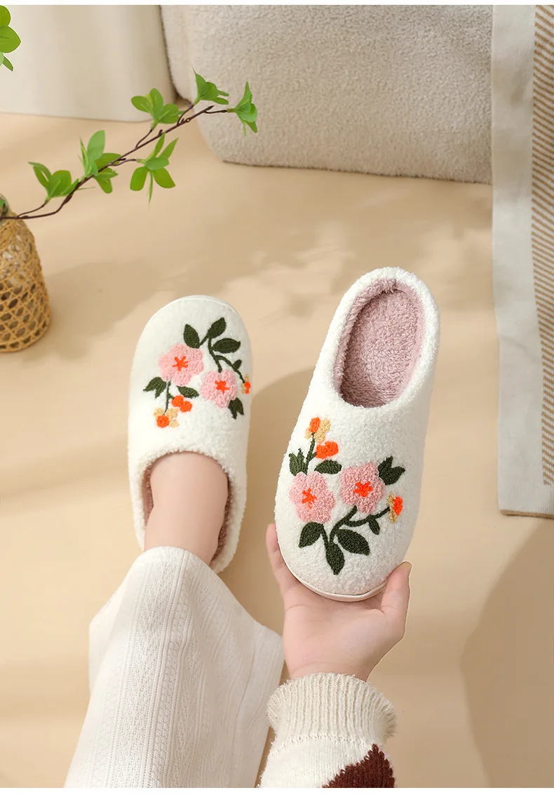 Neue Winter-Hausschuhe für Damen, Mädchen, Modische Blumen-Hausschuhe, Weiche Flache Sandalen für Paare, Herren-Weihnachts-Flip-Flops – Detail 16