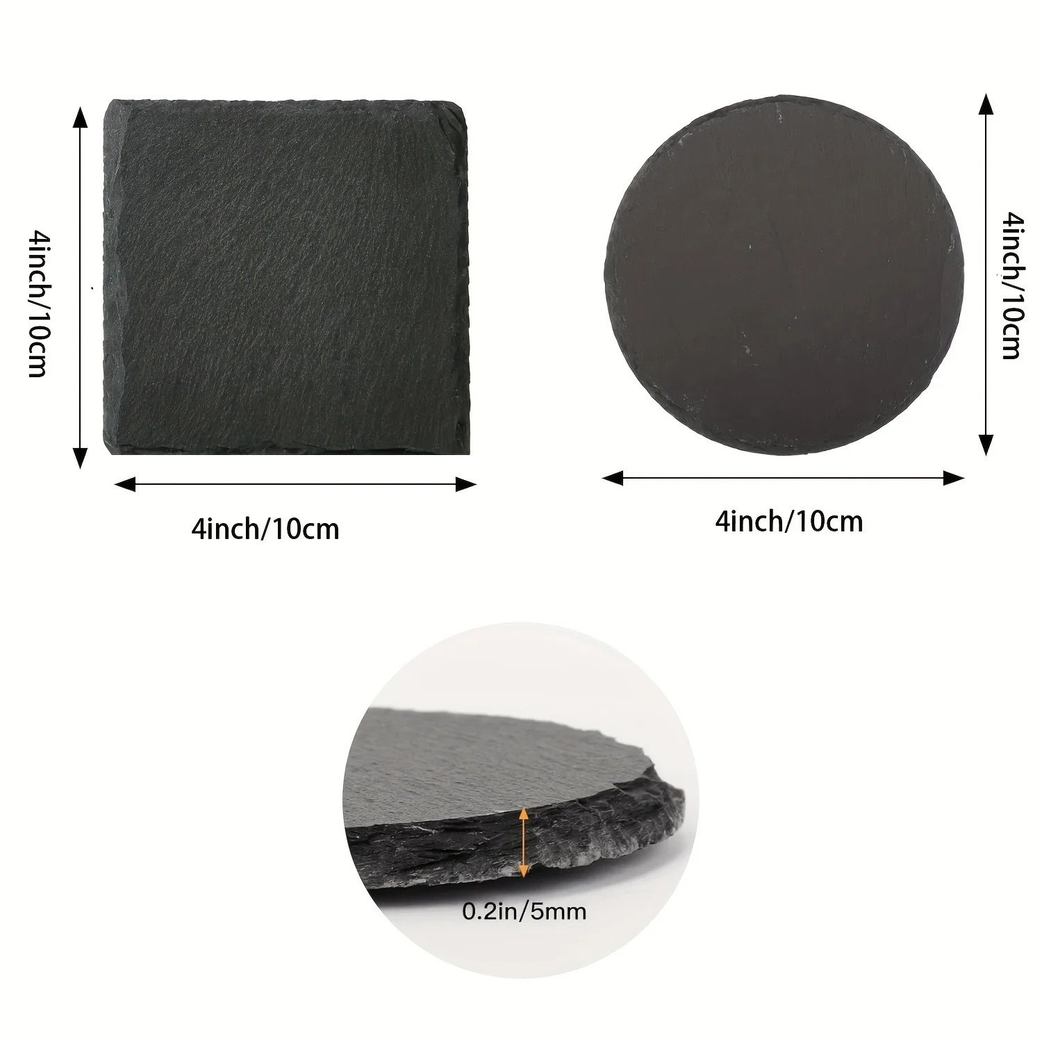 8pcs Slate Coaster Blanks, Uncharged Stone Material, 4-Inch, Handmade Square & Round, for Laser Engraving, DIY Crafts