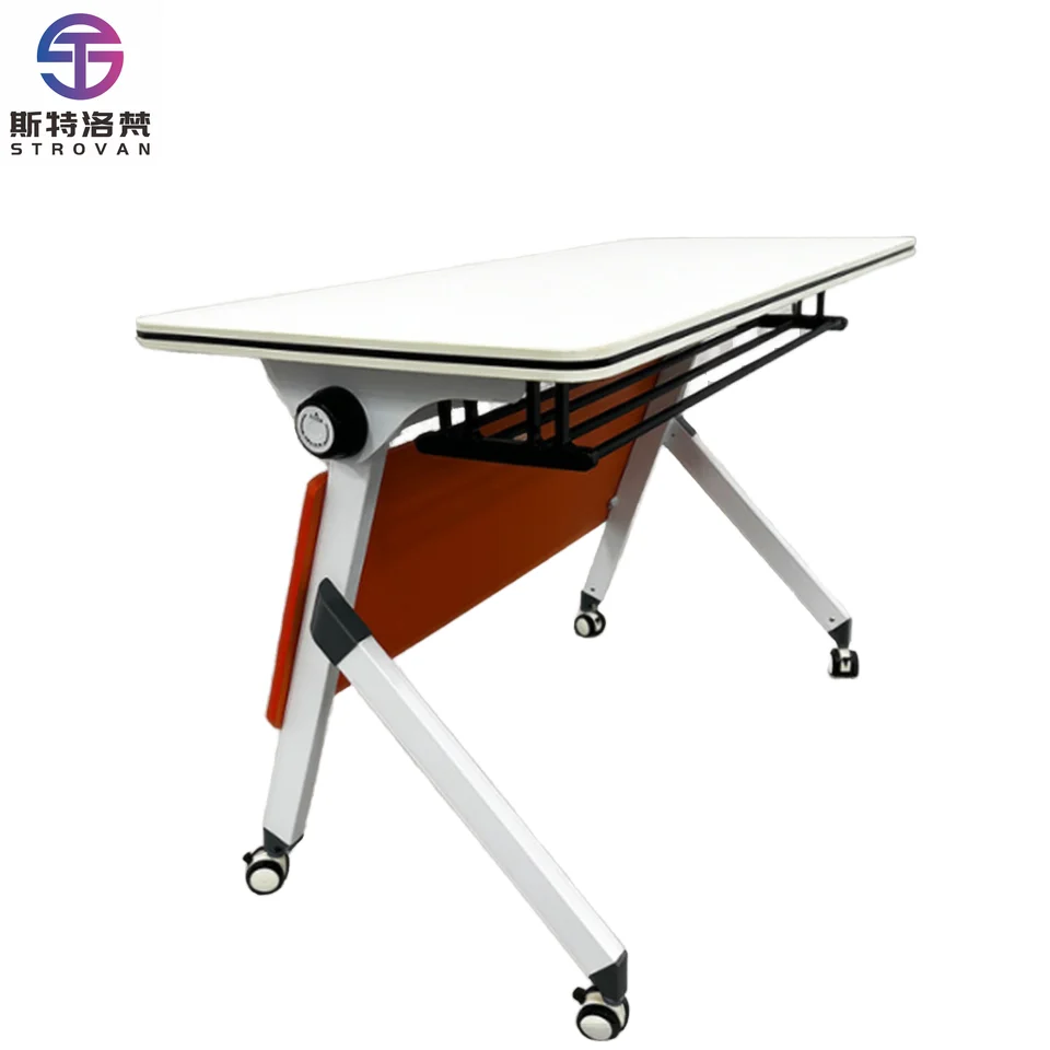 

Multi-functional Extendable Modern Folding Desk with Wheels Home Training Table Metal Frame and Wood Panel
