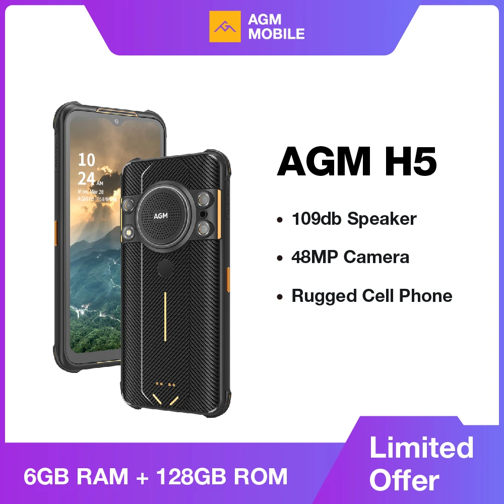 AGM H5 6+128G Rugged smartphone Large Capacity 7000MAH IP68/IP69K Cell Phone 3.5W Loud Speaker Night Vision