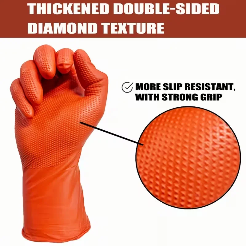 8 Mil Orange Nitrile Gloves 3D Raised Diamond Texture-Latex & Powder Free-Industrial Mechanic