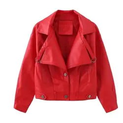 Green Faux Leather Jackets Casual Women Short Vintage Loose Pu Jackets Female Black Leather Coats New Spring Autumn Outerwear