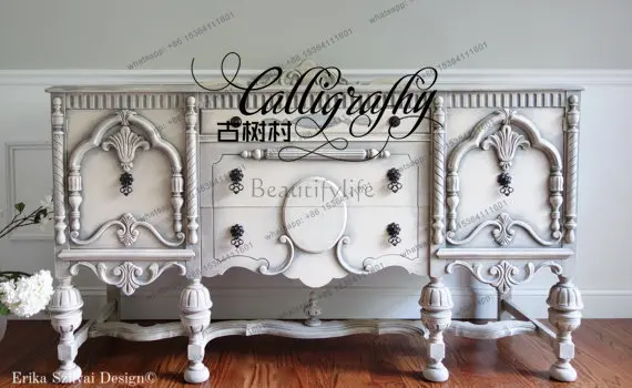 

Solid wood French old French country style antique white gray dining cabinet foyer entrance cabinet