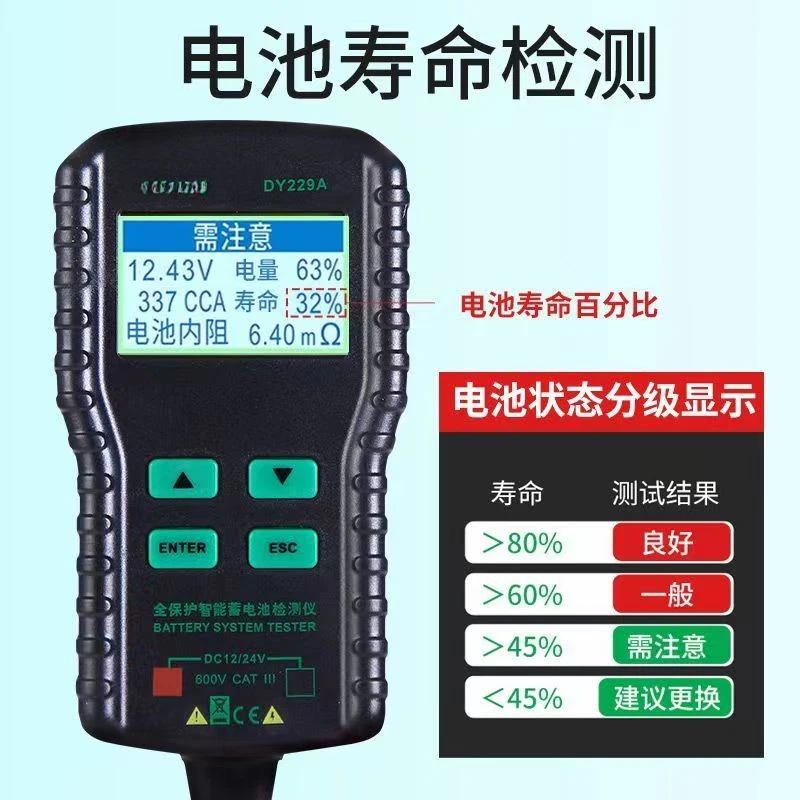 Automotive Battery Tester DY229 AGM Start Stop Battery Large Truck Life Internal Resistance