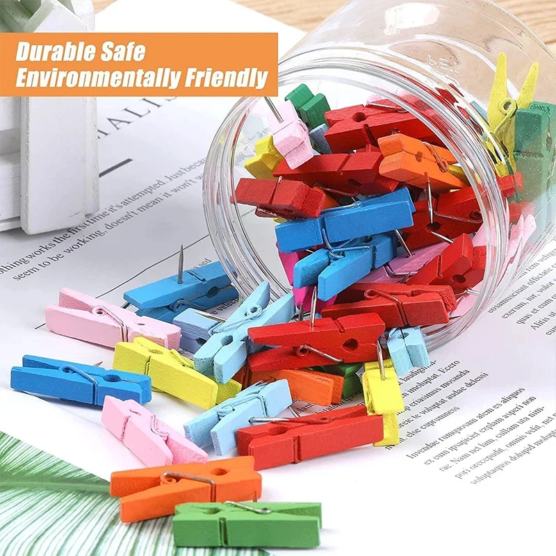 50 Teile/schachtel Holz Clip mit Pin Bunte Foto Holz Clip Filz Bord Kork Wand Dekoration Push Pin Büro Schreibwaren