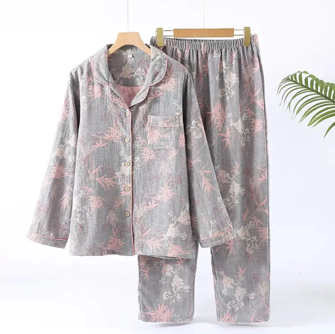 New lightweight luxury pajamas for women, pure cotton, double layer, spring, autumn, winter, skin-friendly home clothes