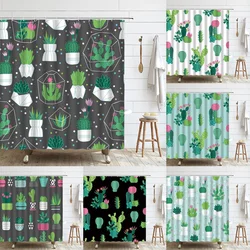 Cactus Shower Curtain Cute Green Succulent Potted Plants Tropical Desert Western Botanical Bathroom Decor Curtains Set with Hook