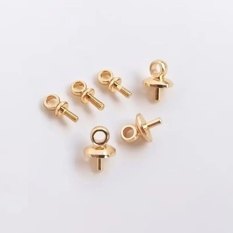 14K Gold Plated Half hole bead rest sheep eye screw cap eardrop Clavicle necklace stick pearl pendant DIY accessories