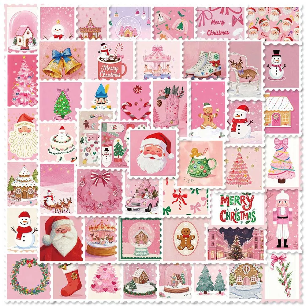 

50PCS New Pink Christmas Stamp Cartoon Graffiti Decoration Sticker for Bicycle Luggage Notebook Stationery Box Sticker Decal