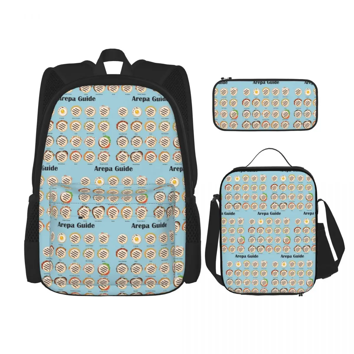 Arepa Guide Venezuela Latin Fast Food Backpacks Boys Girls Bookbag School Bags Rucksack Lunch Bag Pen Bag Three-Piece Set