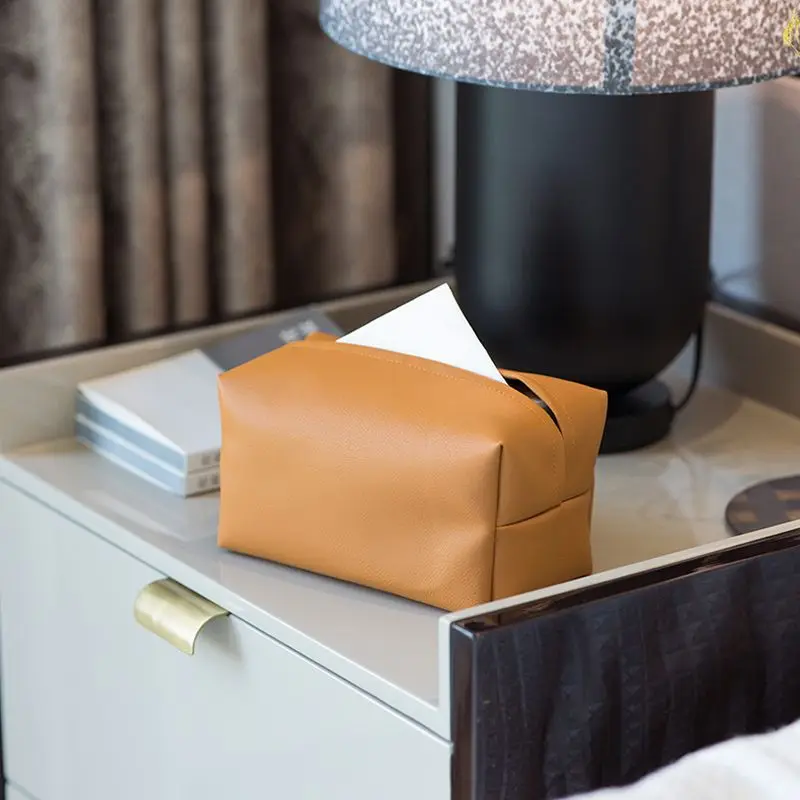 PU Leather Tissue Box Luxurious Living Room Coffee Table Towel Box High-end Sense Bedroom Desktop Storage Box Premium