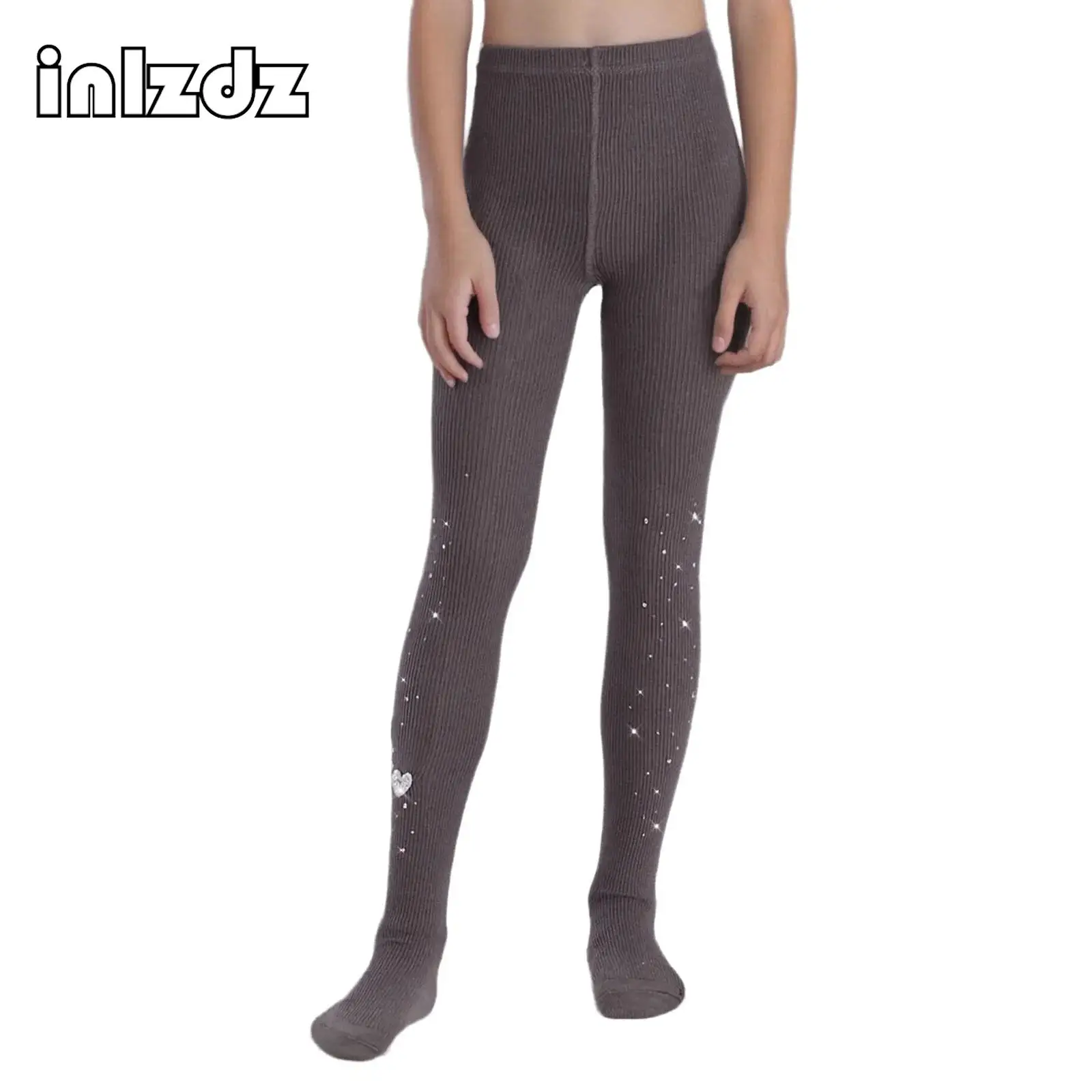 

Children Girls Cute Hearts Sparkling Rhinestones Gymnastics Tights Stretchy Ribbed Pantyhose Stretchy Footed Leggings Dancewear