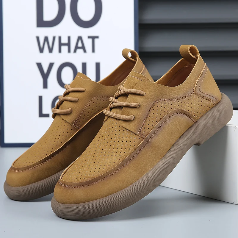 

Leather Men Shoes Sneakers Trend Casual Shoe Italian Breathable Leisure Male Sneakers Non-slip Footwear Men Vulcanized Shoes