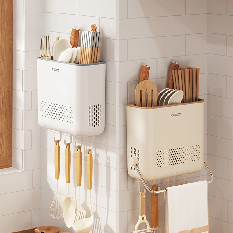 

Chopstick Organizer Wall Mounted Knife Rack Kitchen Shelf Household No-Punch Knife Chopstick Cylinder One Piece Organizer