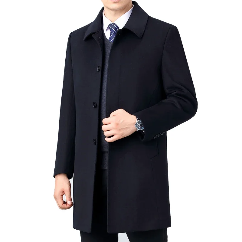 High End 100% Cashmere Coat Men Mid Length Men\'s Winter Business Down Inner Jacket Lapel Casual Coats for Men Manteau Homme CJK