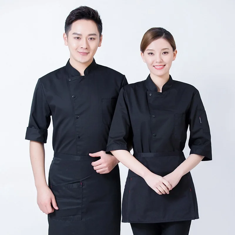 

Хлопковая быстросохнущая спецодежда для поваров: тонкая, с коротким рукавом, для ресторанов, отелей, кафе, специальная дышащая униформа для кухни