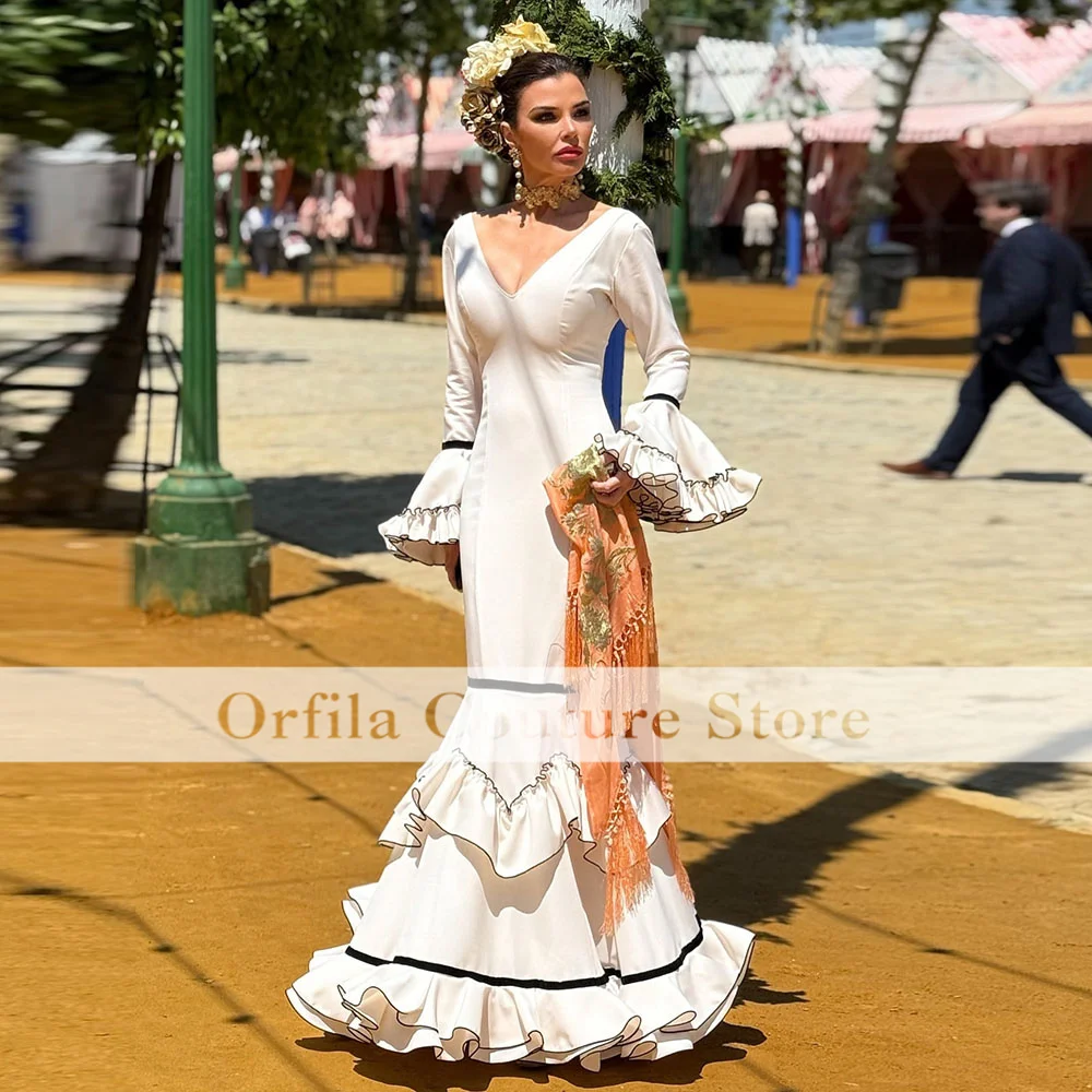 White Evening Dress 2025 Mermaid Ruffles Skirt Long Spanish Style Prom Dance Dresses Ceremony Party Gowns for Women