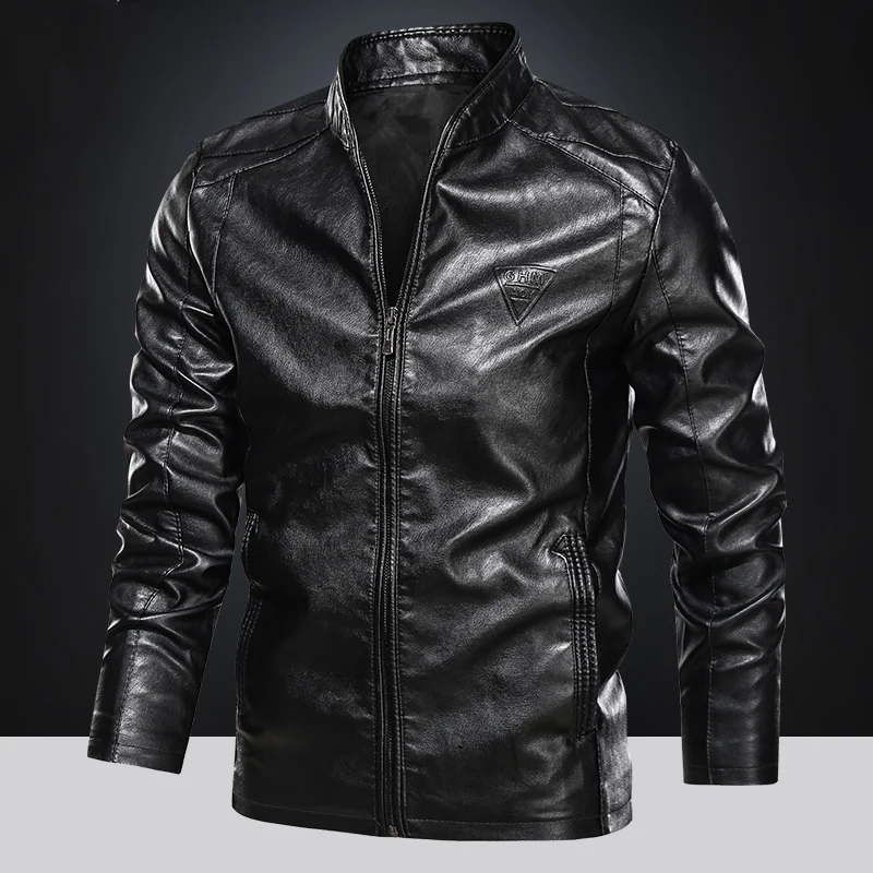 2025 High Quality Classic Spring Autumn Motorcycle Leather Jacket Men Slim Fit Stand Collar Overcoat Windpoof Biker Jacket