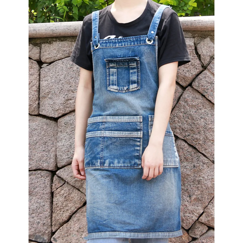 

Vintage denim apron haircut painting Fruit fresh restaurant worker home kitchen men and women print logo