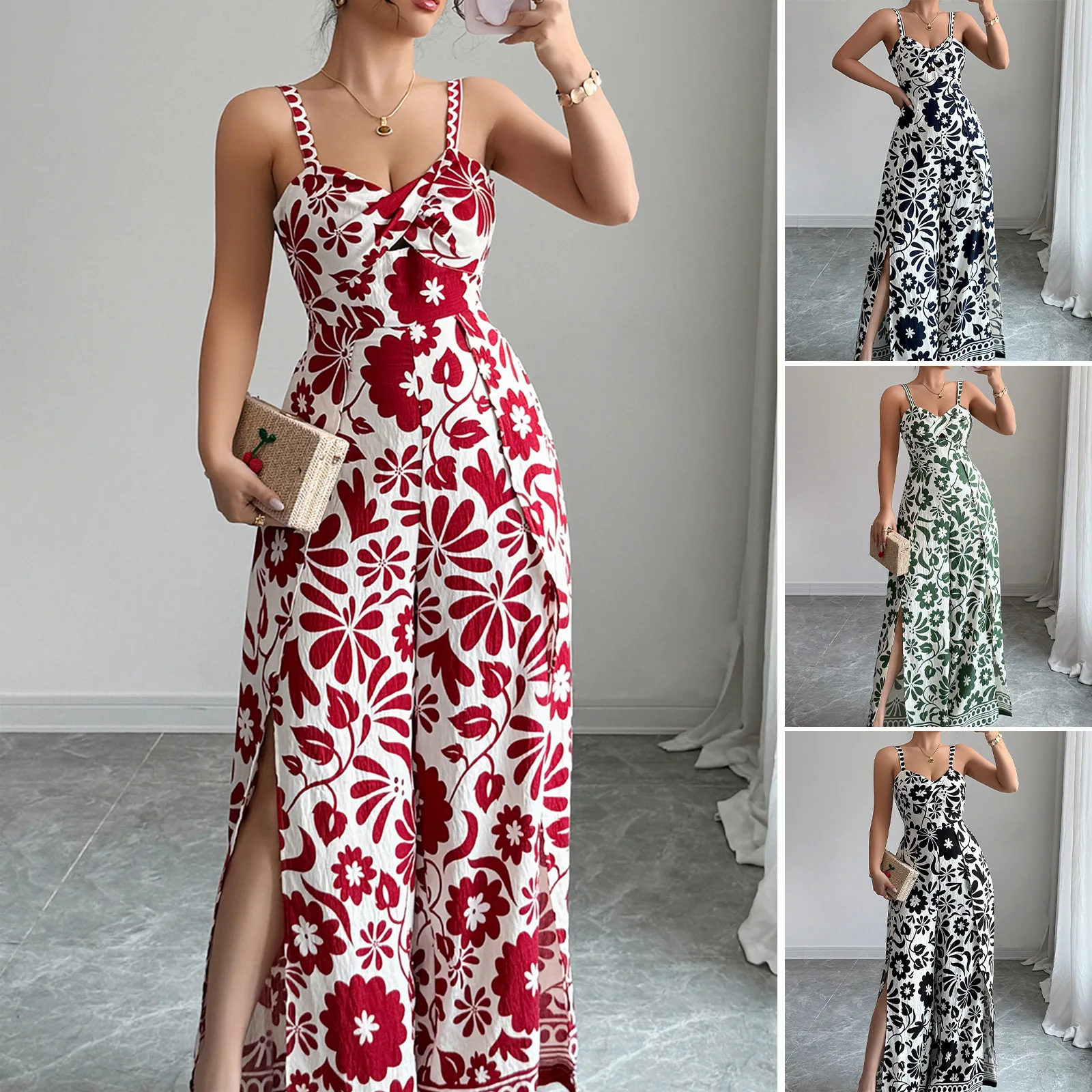 

Jumpsuits for Women 2025 Summer Printed Wide Leg Jumpsuit Seaside Vacation Women's Clothing
