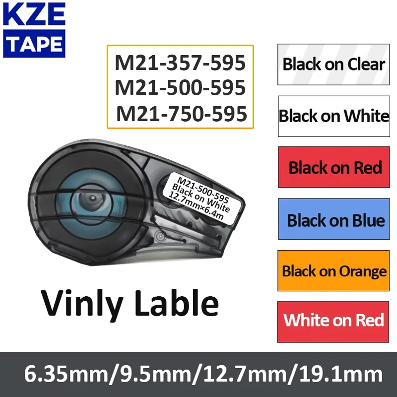 6.35/9.5/12.7/19.1mm Vinyl Label Cartridge Tape 19.1mm Compatible Brady M21-750-595  for BMP21-LAB BMP21-PLUS Label Printer