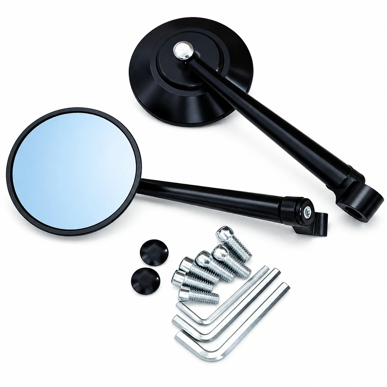 Universal CNC Aluminum Motorcycle Electric Scooter Rearview Mirrors Anti-Glare Blue  Round Side Rear View Mirrors Modification