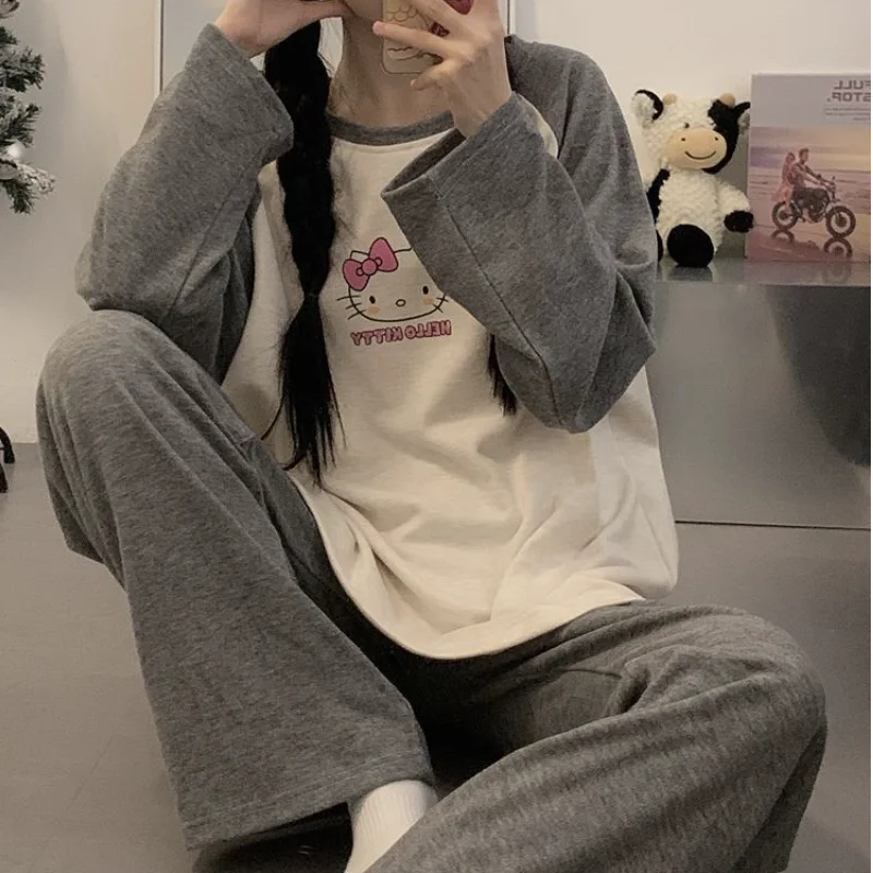 

Теплая пижама Sanrio Hello Kitty, пижама с героями мультфильмов Kawaii, студенческая одежда для сна, ночная рубашка с длинными рукавами, зимняя пижама, комплект домашней одежды, новый стиль
