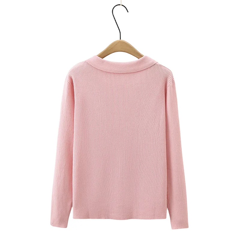 Suéter de punto ajustado con cuello en V para mujer, ropa informal de talla grande, jersey de manga larga, Color sólido, S61, otoño e invierno, 6613