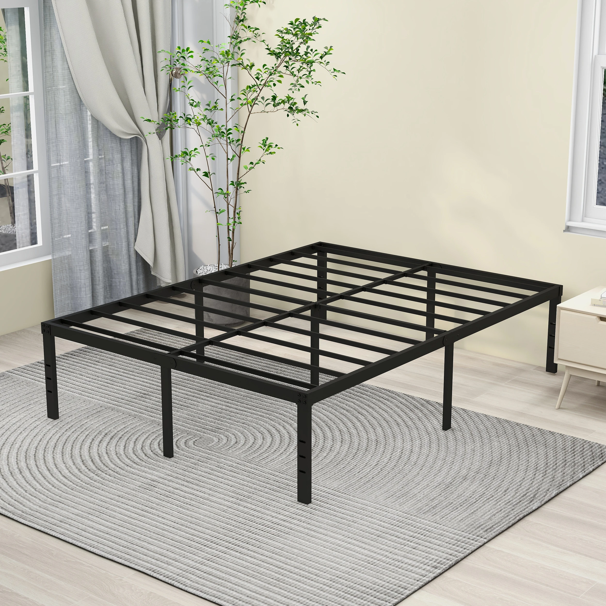 18 Inch Metal  Bed Frame Heavy Duty Platform Noise Free Steel Slat Support Easy Assembly Noise Free No Box Spring Needed