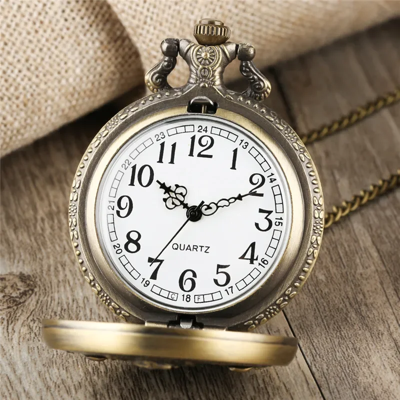 Bronze Evil Design Men Women Retro Quartz Analog Pocket Watch Necklace Pendant Chain Antique Timepiece Gothic reloj