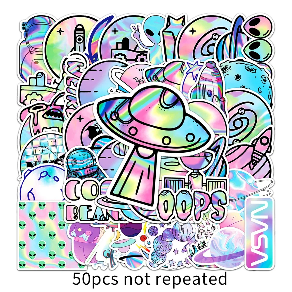 10/30/50PCS Laser Espaço Graffiti Planeta Criativo Etiqueta Copo de Água Mala Notebook Skate Etiqueta Impermeável Wholesa